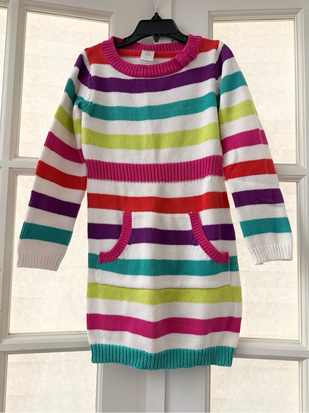 Gymboree White Multicolor Striped Knit Dress - Pink, Purple, Teal, Lime, Red